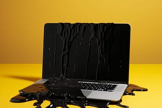 A laptop covered in inky black ooze
