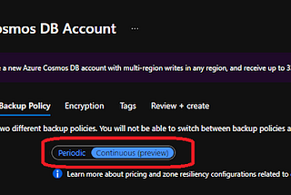 Azure Cosmos DB Continuous backup with the point in time restore