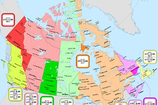 Map of Canada’s time zones.