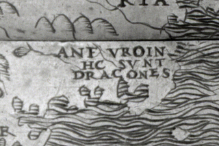 There be dragons in Latin on old map