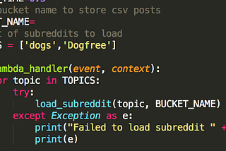 Loading Reddit posts using AWS Lambda and CloudWatch events