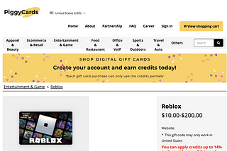 Piggy Cards now offers 14% off on Roblox gift cards. Flexible denominations!