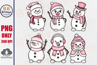 Pink Christmas Snowman PNG Sublimation