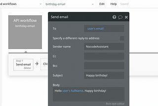 Sending email using backend workflows in Bubble.io NocodeAssistant