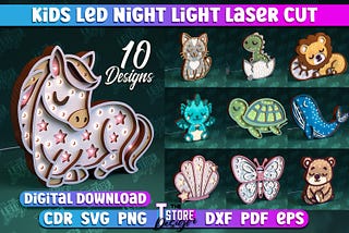 Kids Led Night Light Laser Cut Bundle Free
