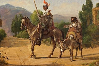 Don Quixote and Sancho Panza at a crossroad — painting by Wilhelm Marstrand, 1847