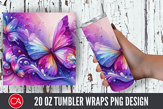 3d Purple Butterfly 20 Oz Tumbler Wrap