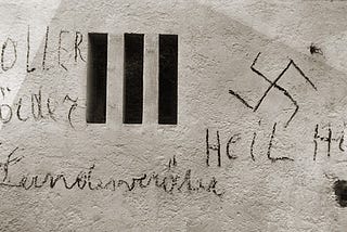 Graffiti on the walls of the prison where the Liechtensteiners involved in the abdution of the Rotter brothers were being held, 1933. The graffiti includes a swastika and the words ‘Heil Hitler.’