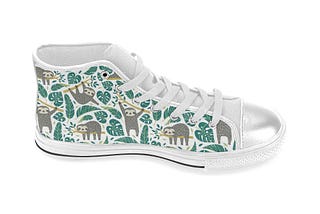 Cute sloths tropical palm leaves white background Women’s High Top Shoes White POD Design By…