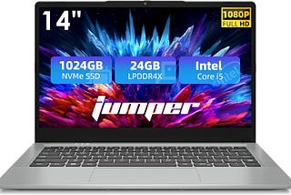 jumper Laptop, 24GB LPDDR4X RAM, 1024GB NVMe SSD, 3.6GHz Core i5 CPU, 14 Inch FHD IPS Display, Laptops Computer with 4 Stereo Speakers, 51300mWH, USB3.0 * 3, Portable, Metal.