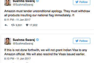 Nationalism of Insecurity and Lunacy — Decoding Sushma swaraj’s tweets to Amazon