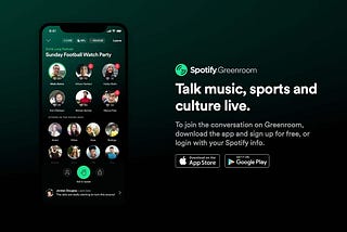 Spotify Greenroom’s landing page, with a screenshot of the app and a call-to-action