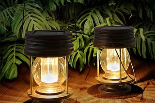 Pearlstar Solar Lantern Outdoor Waterproof Hanging Solar Garden Lights - 2 Pack Solar Powered Landscape Christmas Lanterns with Retro Design for Patio, Yard, Garden and Pathway Decor ( Warm Light )