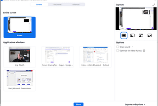 Zoom doesn’t use Window and Full Screen, instead it’s Entire Screen and Application Windows.