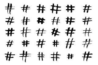 Hashtag vector hand drawn icons set for social network or internet application. Hashtag ink paint brush stroke line symbols isolated on white background