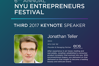 Jonathan Teller Announced as the Third and Final NYU Entrepreneurs Festival Keynote Speaker