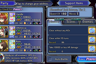 Managed to Perfect Dimensions’ End Entropy Tier 3 with a Purple Vanille, a Purple Ultimecia, and an Ex+ 0/3 Rem