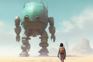 Robot, girl, desert