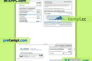 USA Indianapolis Citizens Energy Group utility bill Word and PDF download template