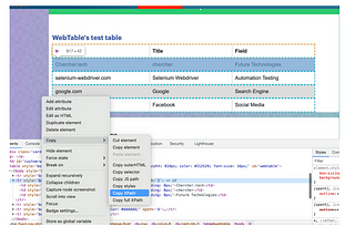 Dynamic Web Table Handling in Selenium