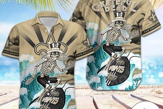 New Orleans Saints x Grateful Dead Hawaiian Shirt: Touch of Grey on Black & Gold