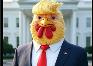 Taco Chicken Trump photo, probably AI-generated.
