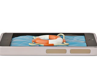 Illustration of a smartphone laid flat, with a lifebuoy floating on the screen