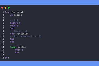 An example program interpretable by TinyVM