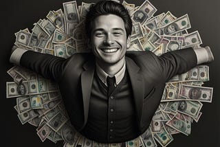 A happy person with a lot of money
