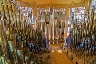 This is the inside of a typical pipe organ. Mostly I spent my time trying to find a place to stand and not break anything.