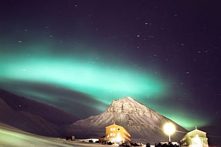Northern lights over Long Year City, Svalbard