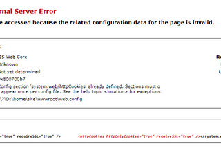 A screenshot of the IIS Error page HTML opened in a browser