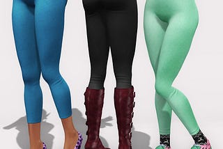 Three thin women wearing yoga pants and trendy shoes