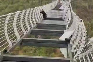 China: Man left dangling from bridge after glass breaks