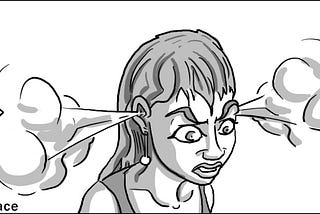 Cartoon of neurotic woman with steam coming out of her ears