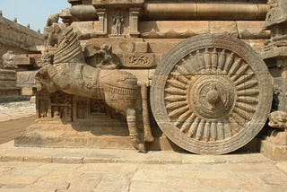 The Chariot and horse carved into the base of the main sanctuary of the Airavateshwar Temple in South India
