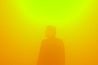 Artist standing in a gradient mist