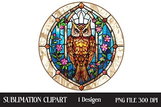 Owl Stained Glass Clipart PNG Graphic Illustrations