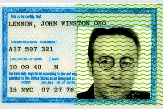 John Lennon’s green card, permitting him in the United States as a legal alien