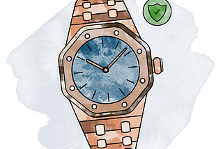 Drawing of fine watch with shield indicating insurance