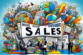A colourful collage with newspapers and charts. In the centre is a paper with the headline: “Inside Scoop — Inside Sales”