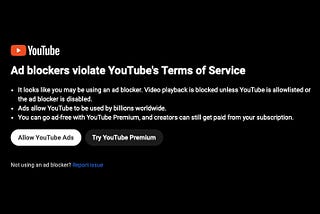 YouTube ad blocker popup