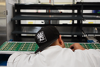 Printed circuit board being assembled.