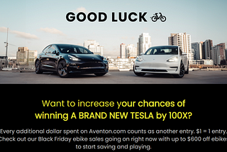 Aventon Bikes’ Mega Black Friday Giveaway Offers — Chance to Win a Tesla Model 3s and More!