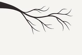 Digital drawing of a black tree branch with no leaves reaching out from left-to-right on an off-white background.