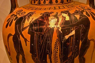 6th Century BC, Athenian black-figured neck amphora with Satyrs
