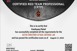 Certified Red Team Professional (CRTP) Certification Review