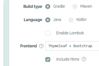 Options to generate a Spring Boot app with htmx