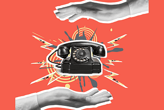 two hands hovering over an old fashioned black telephone