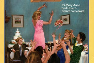 A woman throws a bouquet at two girls who are screaming entirely too much. The Baby-Sitters Club #30: Mary Anne and the Great Romance by Ann M. Martin